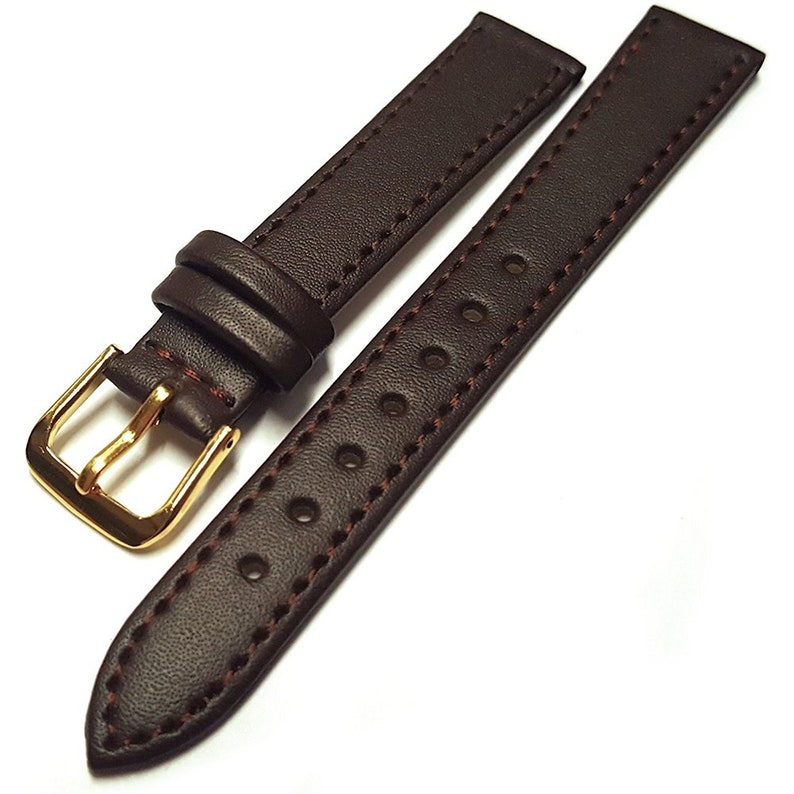 8mm 10mm 12mm 14mm 16mm 18mm 20mm Calf Grain Genuine Leather Watch Straps Six Colours Available Gold Coloured Buckles FREE UK Delivery Marron