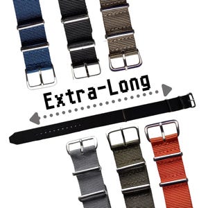 14mm 16mm 18mm 20mm One-Piece Extra-Long Military-Style Nylon Watch Straps - Stainless Steel Buckles - Waterproof, Washable