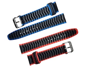 16mm 18mm 20mm Ribbed PVC Sports Watch Straps - Nylon Backing and Contrast Stitching - FREE Delivery in the UK