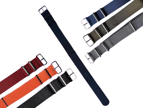 12mm 14mm 16mm 18mm 20mm 22mm 24mm One-Piece Nylon Watch Straps - Military Wristwatch Straps - Stainless Steel Buckles - Waterproof Washable
