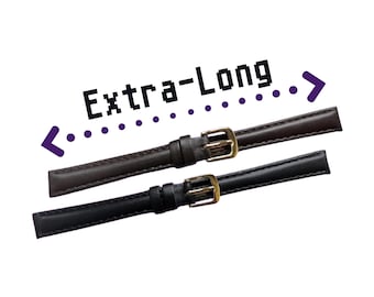 Extra-Long Padded Calf‑Grain Leather Watch Strap – Nubuck Lining, Stainless Steel Buckle (Sizes 10–20mm) | Watch Repair & Replacement Supply