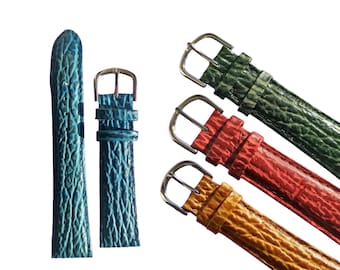 10mm 12mm 14mm 16mm 18mm 20mm Shark Grain Watch Straps - Genuine Leather - Four Colours Available - Stainless Steel Buckles