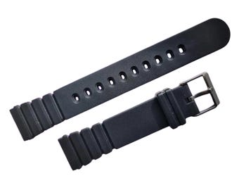 20mm 18mm Black Rubber Divers Watch Strap - Stainless Steel Buckle - FREE UK Delivery