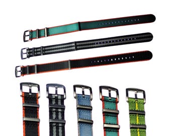 18mm 20mm 22mm Premium Quality Military-Style One-Piece Nylon Watch Straps - Brushed Stainless Steel Buckles - Waterproof, Washable