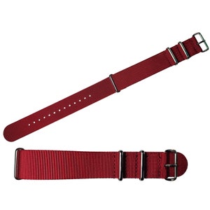 14mm 16mm 18mm 20mm 22mm 24mm One-Piece Nylon Watch Straps Military Wristwatch Straps Stainless Steel Buckles Waterproof, Washable Red