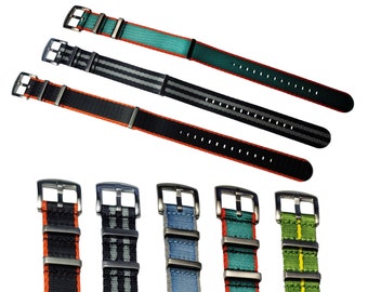 18mm 20mm 22mm Premium One-Piece Nylon Watch Straps - Military Wristwatch Straps - Brushed Stainless Steel Buckles - Waterproof, Washable