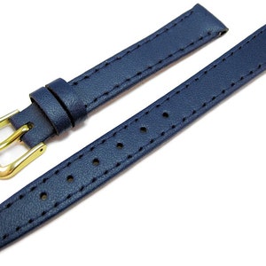 8mm 10mm 12mm 14mm 16mm 18mm 20mm Calf Grain Genuine Leather Watch Straps Six Colours Available Gold Coloured Buckles FREE UK Delivery Niebieski