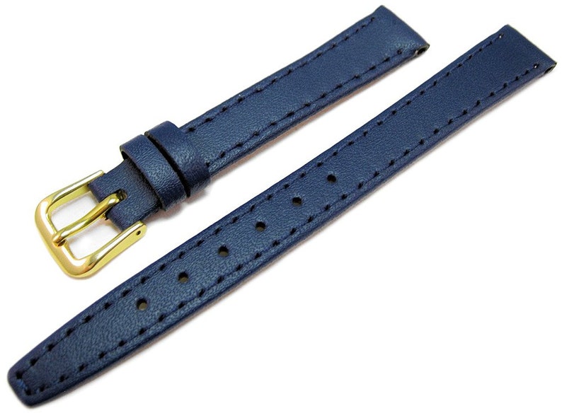 8mm 10mm 12mm 14mm 16mm 18mm 20mm Calf Grain Genuine Leather Watch Straps Six Colours Available Gold Coloured Buckles FREE UK Delivery Niebieski