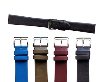 Smooth Calf‑Grain Leather Watch Strap – Unstitched Design - Gold-Coloured Buckle (Sizes 8–20mm) | Watch Repair & Replacement Supply