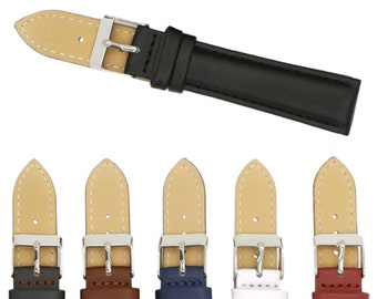 Bracelets de montre en cuir véritable grain de veau 22 mm 24 mm 26 mm 28 mm 30 mm - Boucles en acier inoxydable - Six couleurs disponibles - Livraison gratuite au Royaume-Uni
