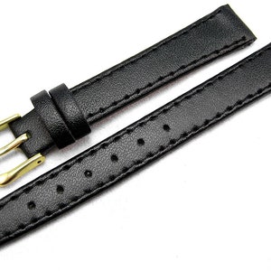 8mm 10mm 12mm 14mm 16mm 18mm 20mm Calf Grain Genuine Leather Watch Straps Six Colours Available Gold Coloured Buckles FREE UK Delivery Czarny