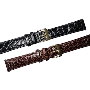 12mm 14mm 16mm 18mm 20mm Crocodile Grain Leather Watch Straps - Genuine Calf Leather - High-Shine - Colour-Matched Stitching