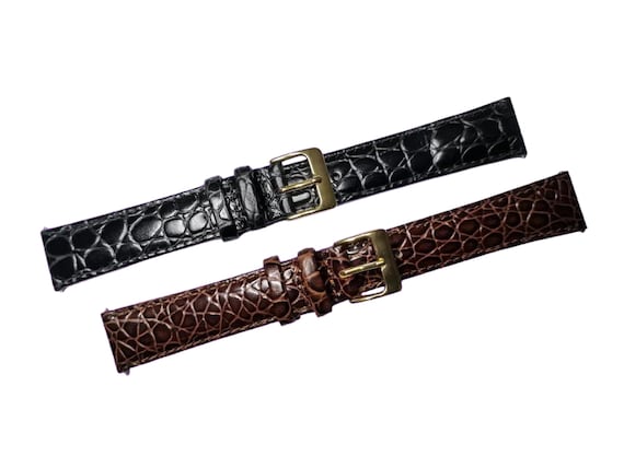 12mm 14mm 16mm 18mm 20mm Crocodile Grain Leather Watch Straps - Genuine Calf Leather - High-Shine - Colour-Matched Stitching