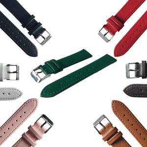 10mm 12mm 14mm 16mm 18mm Calf Grain Genuine Leather Watch Straps - Seven Colours Available - Stainless Steel Buckles - FREE UK Delivery