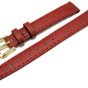 8mm 10mm 12mm 14mm 16mm 18mm 20mm Calf Grain Genuine Leather Watch Straps Six Colours Available Gold Coloured Buckles FREE UK Delivery Rouge