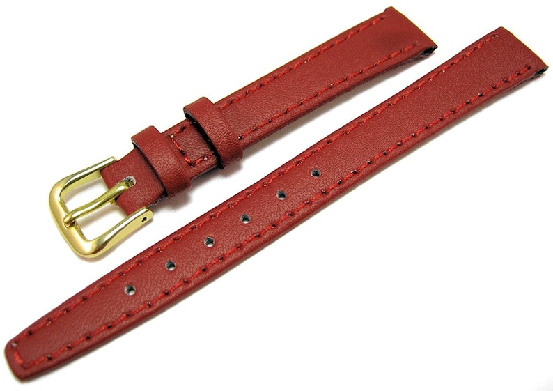 8mm 10mm 12mm 14mm 16mm 18mm 20mm Calf Grain Genuine Leather Watch Straps Six Colours Available Gold Coloured Buckles FREE UK Delivery Rouge