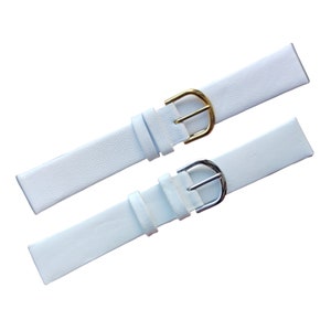 10mm 12mm 18mm 20mm White Leather Watch Straps - Smooth, Unstitched Calf Leather - Gold or Silver Buckle - FREE UK Delivery