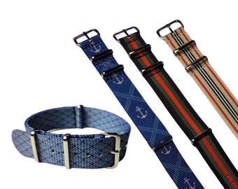 18mm 20mm 22mm One-Piece Nylon Watch Straps - Patterned Military Wristwatch Straps - Stainless Steel Buckles - Waterproof, Washable