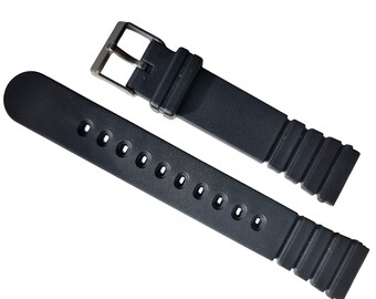 20mm 18mm Black Rubber Divers Watch Strap - Stainless Steel Buckle - FREE UK Delivery