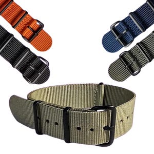 Pulseiras de relógio de nylon de uma peça de 16 mm, 18 mm, 20 mm e 22 mm - Pulseiras de relógio de pulso militares - Fivelas de aço pretas - À prova d&#39;água, laváveis