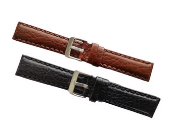 18mm 20mm 22mm Padded Leather Watch Straps with Superior Heavy Stitch and Heavy-Duty Brushed Stainless Steel Buckle - FREE UK Delivery
