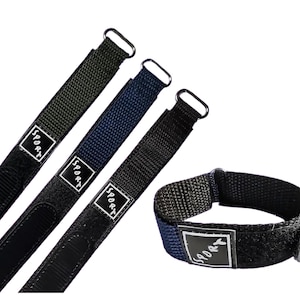 May include: Three black nylon watch straps with silver buckles. The straps are in different colors: green, blue, and black. Each strap has the word "Sport" printed on it in white.