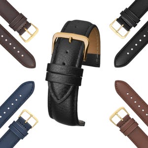 Buffalo‑Grain Leather Watch Strap – Padded Calf Leather - Stainless Steel Buckle (Sizes 12–20mm) | Watch Repair & Replacement Supply
