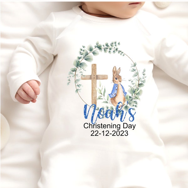 Personalised Christening Outfit, Baby Boy Christening Outfit, Christening Day Sleepsuit or Bodysuit,   Christening Day Keepsake