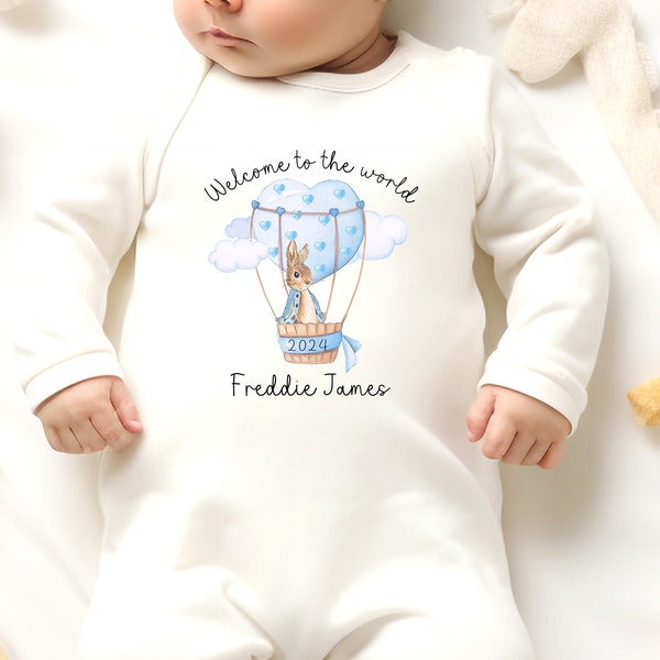 Personalised New Baby Gift, Baby Boy Sleepsuit, Vest, Bib, Welcome To The World 2024, New Baby Keepsake, Christening, Coming Home Outfit