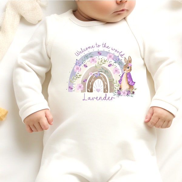 Personalised New Baby Sleepsuit, Coming Home Outfit, Rainbow New Born Baby Vest, New Baby Girl Gift, Welcome To The World Baby Keepsake,