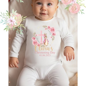 Personalised Christening Sleepsuit, Baby Girl Christening Bodysuit, Christening Day Outfit, Christening day Keepsake Gift