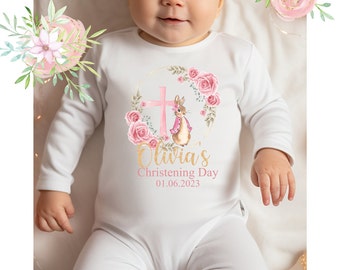 Personalised Christening Sleepsuit, Baby Girl Christening Bodysuit, Christening Day Outfit, Christening day Keepsake Gift