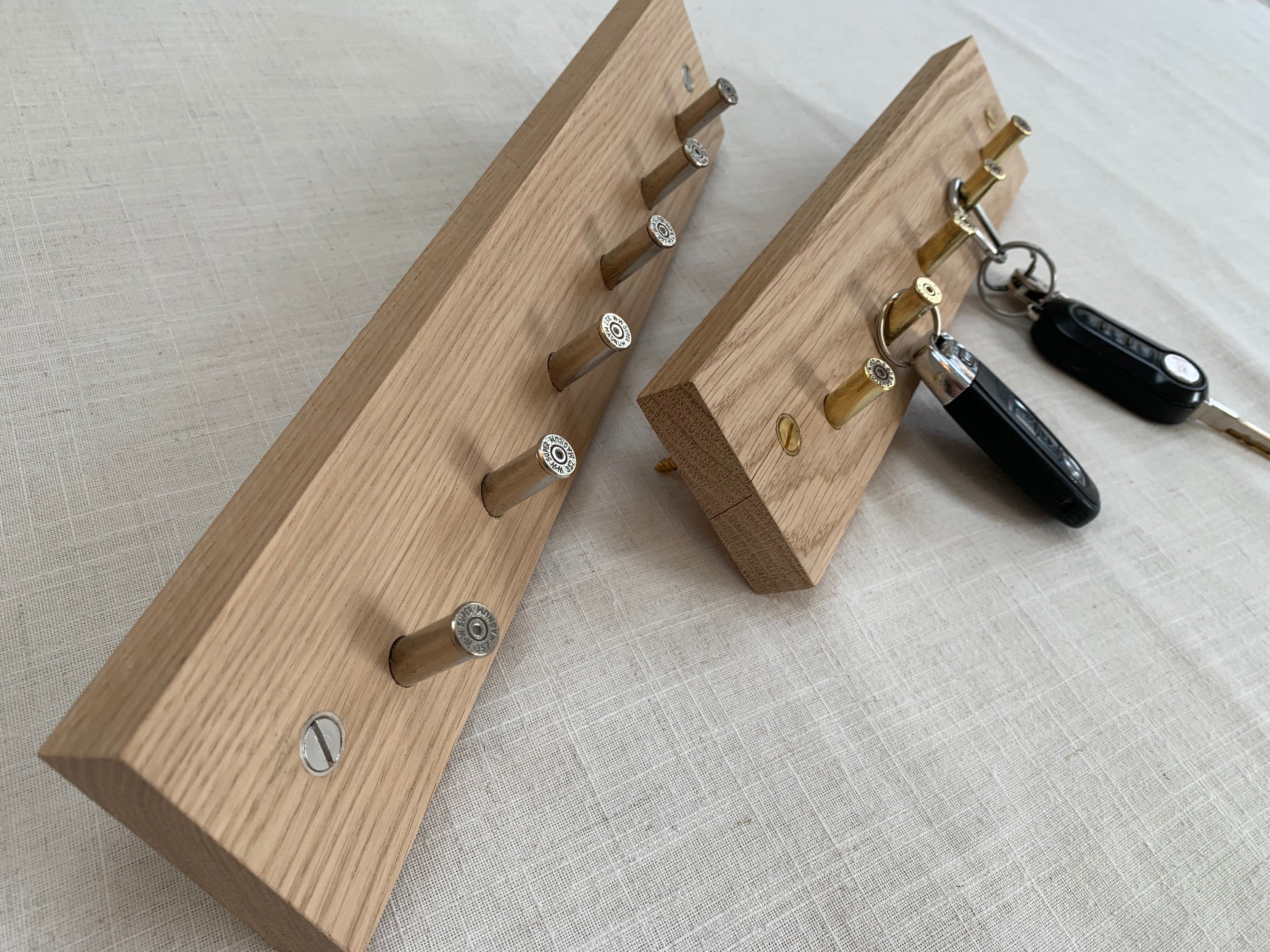 Oak Key Hook, Key Holder, Key Rack With Bullet Shell Case