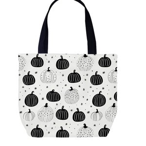 Pumpkin Bag, Fall Shoulder Bag, Fall Vibes, Fall Theme Tote Bag, Gift for Her, Shopping Tote Bag, Black and White Halloween Pumpkins