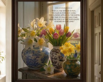 Scripture Art Print, Song of Solomon Flowers, Spring Renewal Home Decor (Digital Download)