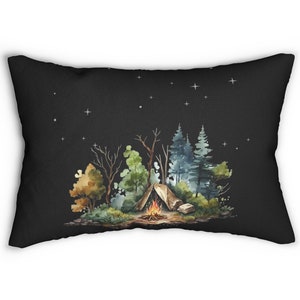 Camping Lumbar Pillow, Camper Pillow, Cottagecore, Nature Lover Pillow, Outdoor Adventure Travel Pillow, Cabin, Cottage, Farmhouse Decor
