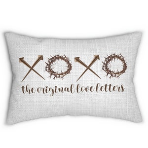 Almohada lumbar de Pascua, las cartas de amor originales, almohada de Pascua XOXO, almohada cristiana, almohada de fe, regalo religioso del día de la madre, ha resucitado
