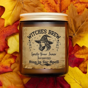 Witches Brew Candle Amber Jar 9oz, Witches Brew, Velas de Halloween, Vela hecha a mano, Vela de soja, Decoración de Halloween, Regalo de Halloween, Regalos