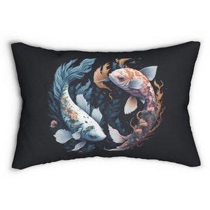 Koi Fish Lumbar Pillow, Asian Home Decor, Chinoiserie Pillow, Home Decor, Oriental Fish Deco, Accent Design, Housewarming Gift, Throw Pillow