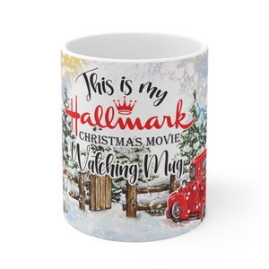 Taza navideña para ver películas de Hallmark, 11 oz, regalo navideño, taza para chocolate caliente, artículos festivos para beber, decoración acogedora para el invierno, taza para amantes de las películas navideñas