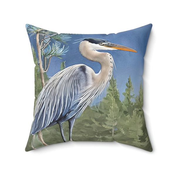 Blue Heron Square Pillow, Wildlife Decor, Farmhouse, Bird Cushion, Great Blue Herons, Bird Watching Gift, Cottage Decor, Nature Throw Pillow