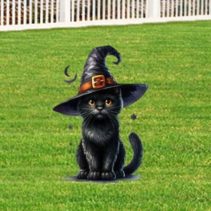 黒鉄ハロウィン猫飾り - 魔女猫 - ハロウィン猫 - 黒猫 - 猫の庭飾り、ハロウィン飾り、庭飾り