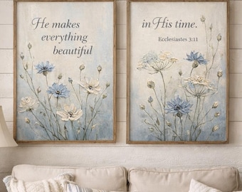 Ecclesiastes 3:11 Floral Scripture Art Set | Christian Wall Art Printable (Digital Download)