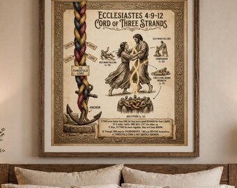 Ecclesiastes 4:9-12 Cord of Three Strands Print | Christian Wall Art | Vintage Bible Verse Decor | Wedding Gift | Faith Hope Love Anchor
