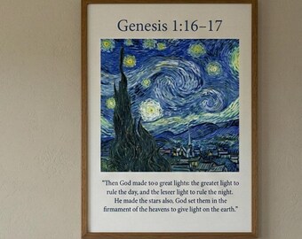 Genesis 1:16-17 Starry Night Print – Van Gogh Bible Verse Wall Decor