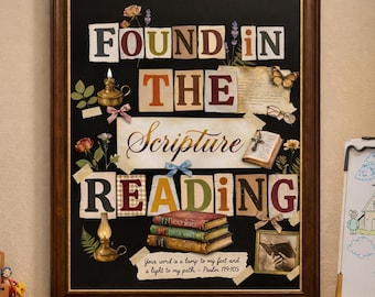 Vintage Christian Wall Art | Scripture Reading Print | Psalm 119:105 Bible Quote Collage | Christian Dark Academia Decor | Faith Decor Gift