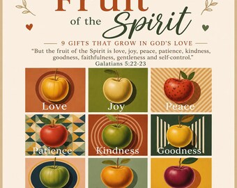Fruit of the Spirit Wall Art, Galatians 5 22 Scripture Poster, Christian Home Decor Printable, Mid Century Modern Bible Verse Gift Women