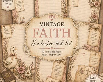 Faith Junk Journal Kit Shabby Chic Christian Ephemera | Vintage Bible Verse Pages, Prayer Journal Tags, Gospel Basics Printable PDF