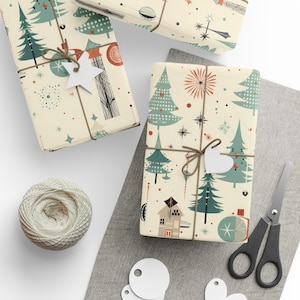 Mid Century Morden Christmas Trees Wrapping Papers, Atomic Mid Century Christmas Wrapping Papers, Retro 1950s, Vintage Holiday Gift Wrap