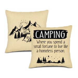Fundas de cojín para camping, funda "Acampar donde gastas una fortuna", decoración de camping, juego de dos fundas de cojín para camping, regalos de camping
